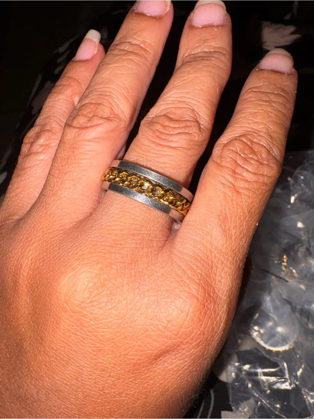 Two-Tone Chain Band Ring - Gold Chain on Silver Band